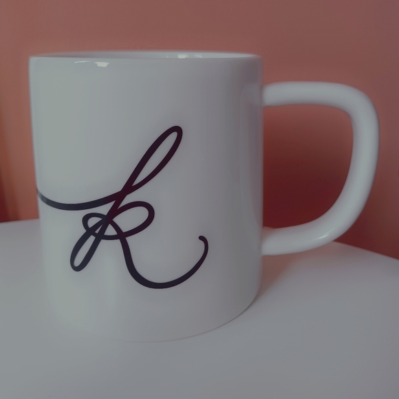 Indigo Monogram Ceramic "K" Cursive Mug Coffee Tea Cup Gift - Picture 2 of 7